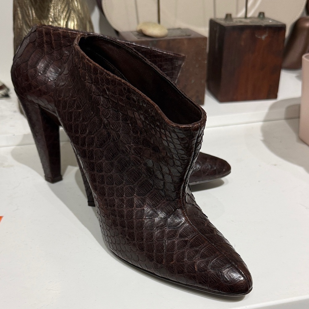 New Balenciaga Python Brown Snakeskin Heeled Booties Size 37